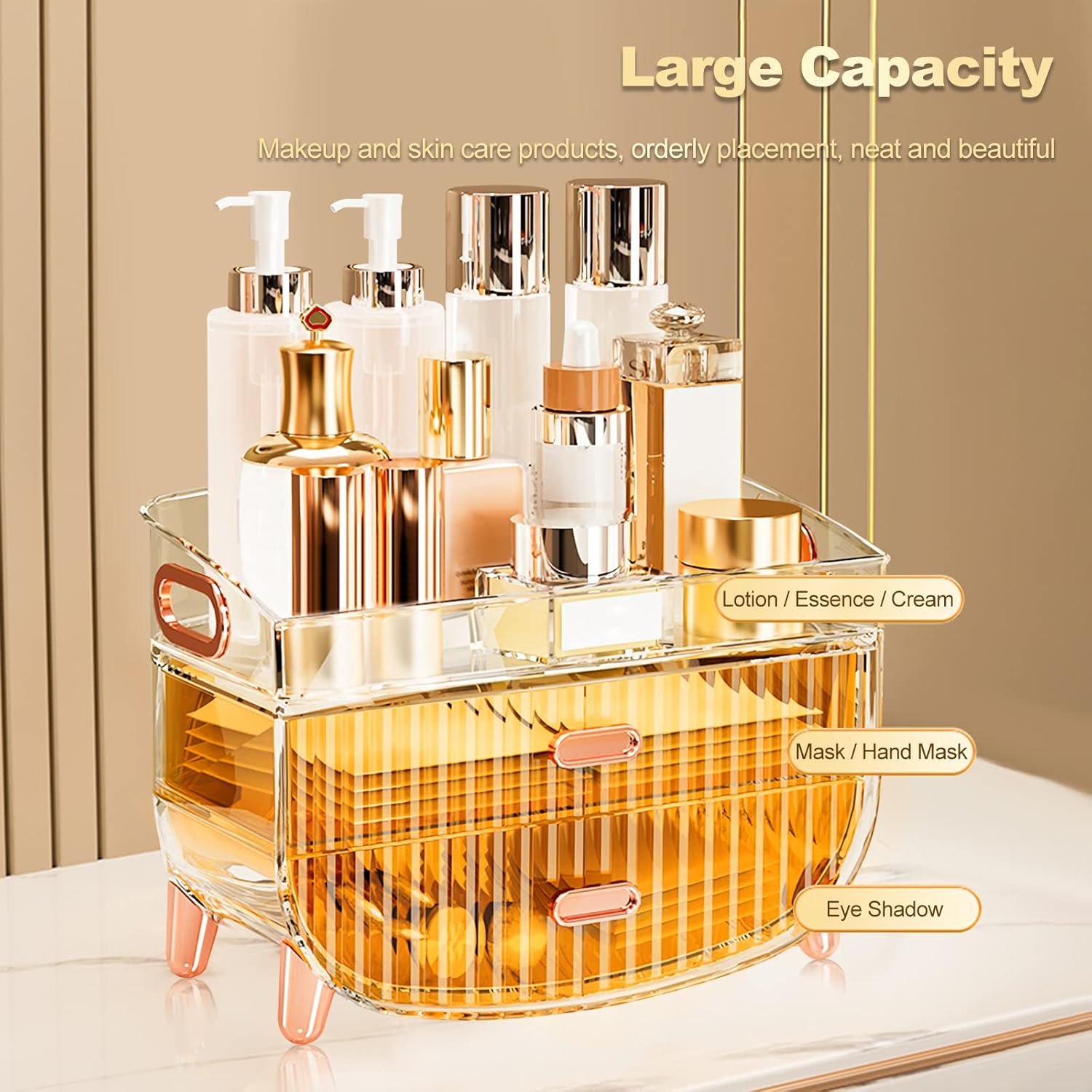 Ergocar Portable Transparent PET Series Multi-Function Make Up Case Dustproof Cosmetic Storage Box, Cosmetics Skin Care Products Jewelry Organizer Case Lipstick Box - Blue Two Layers