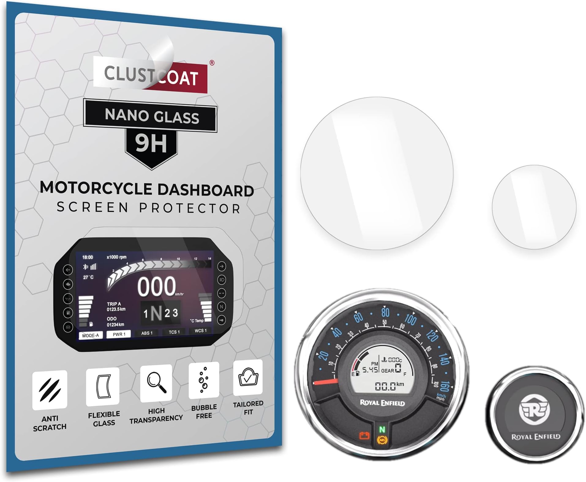 Nano Glass Motorcycle Dashboard Instrument Cluster Screen Protector for Royal Enfield Meteor 350 / Scram 411 (with Tripper Module)