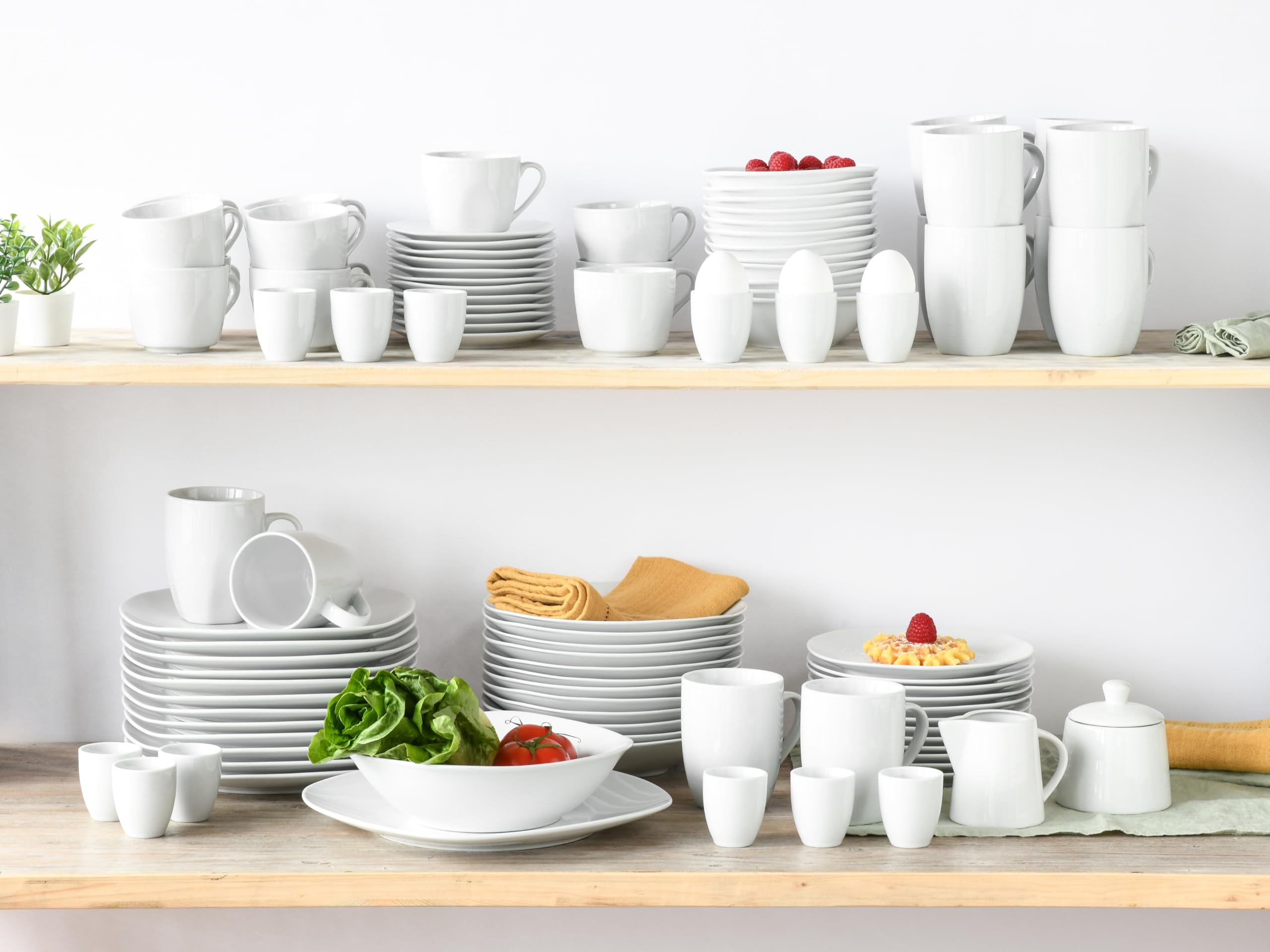CreaTable, 22535, Serie Square Weiss, 62-teiliges Geschirrset für 6 Personen, Kombiservice aus Porzellan, spülmaschinen- und mikrowellengeeignet, Qualitätsproduktion