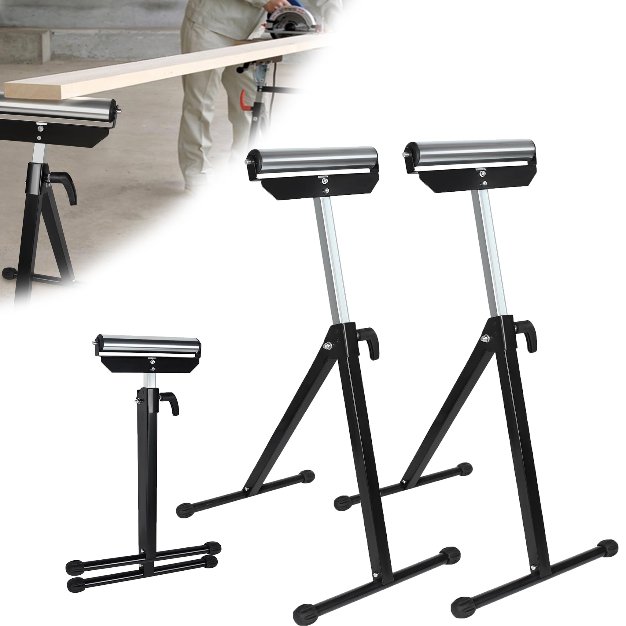 LARS360 2 tréteaux à roulettes réglables en hauteur (68 à 108 cm) – Tréteau pliant avec pieds antidérapants | Convient pour scies à onglets, raboteuses, travail du bois et du métal