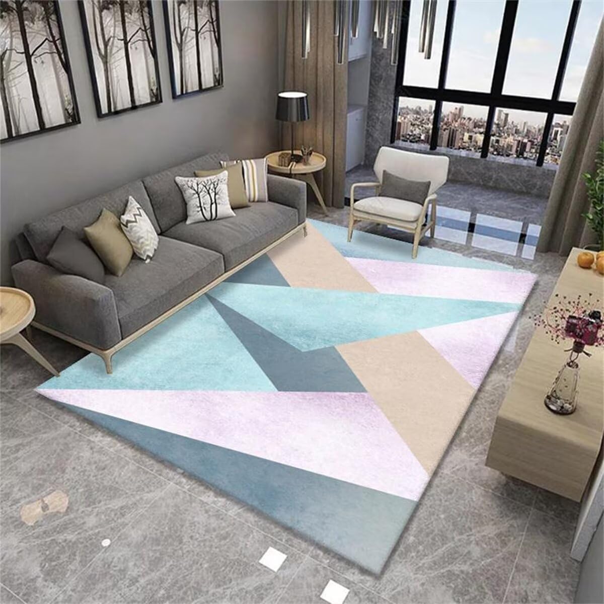 Chambre bébé meuble et grand tapis de salon lavable rose bleu pour enfant