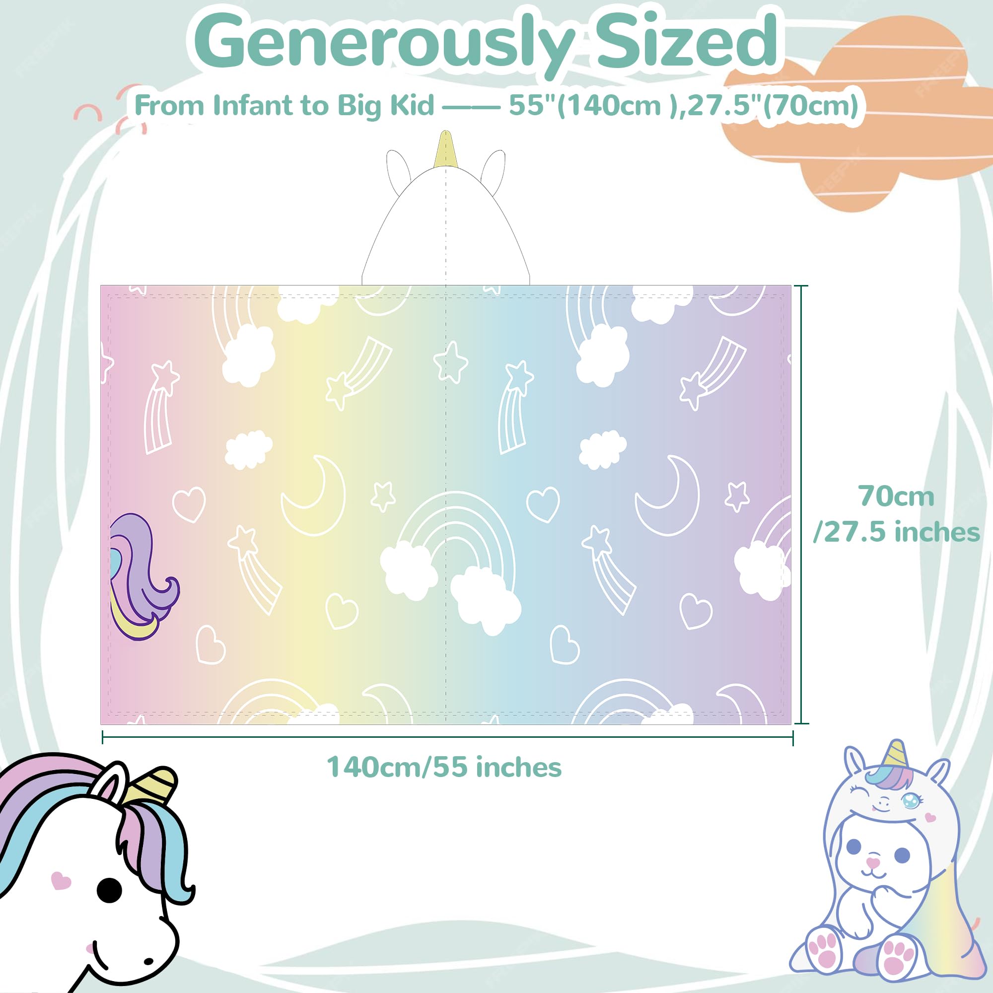HECCEI Hooded Towel for Toddlers Extra Large 140x70 cm Kids Bath Towel with Hood - Image 2