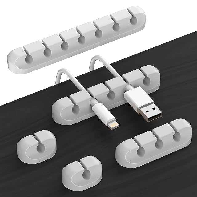 Desk Accessories for Charging Organizer - 5 Packs Grey Computer Desk Accessories and Adhesive Cord Organizer for Cable