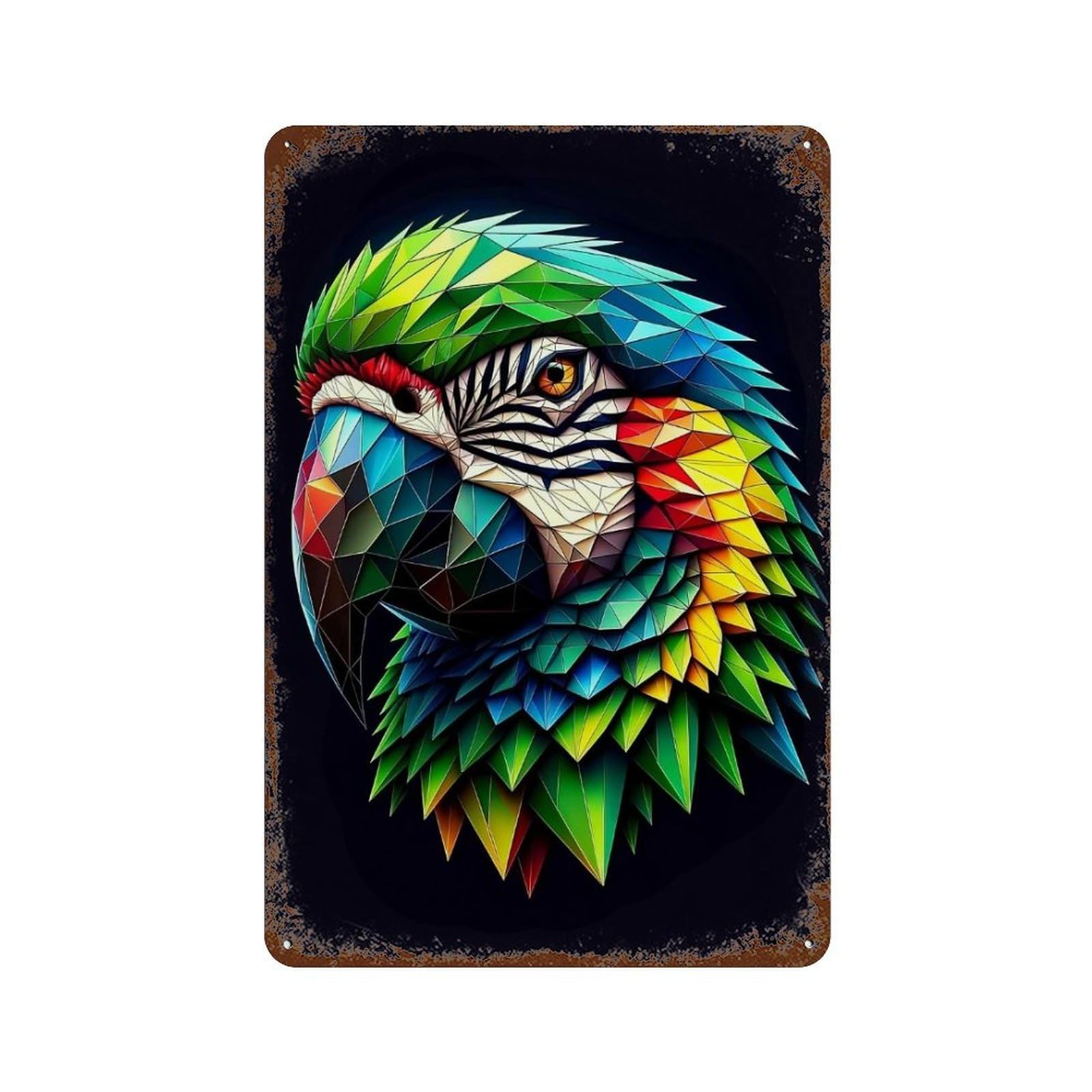 Geometric Parrot Distressed Metal Wall Sign 11.8"x7.9", Ideal for Cafe, Home Bar And Lounge Decor