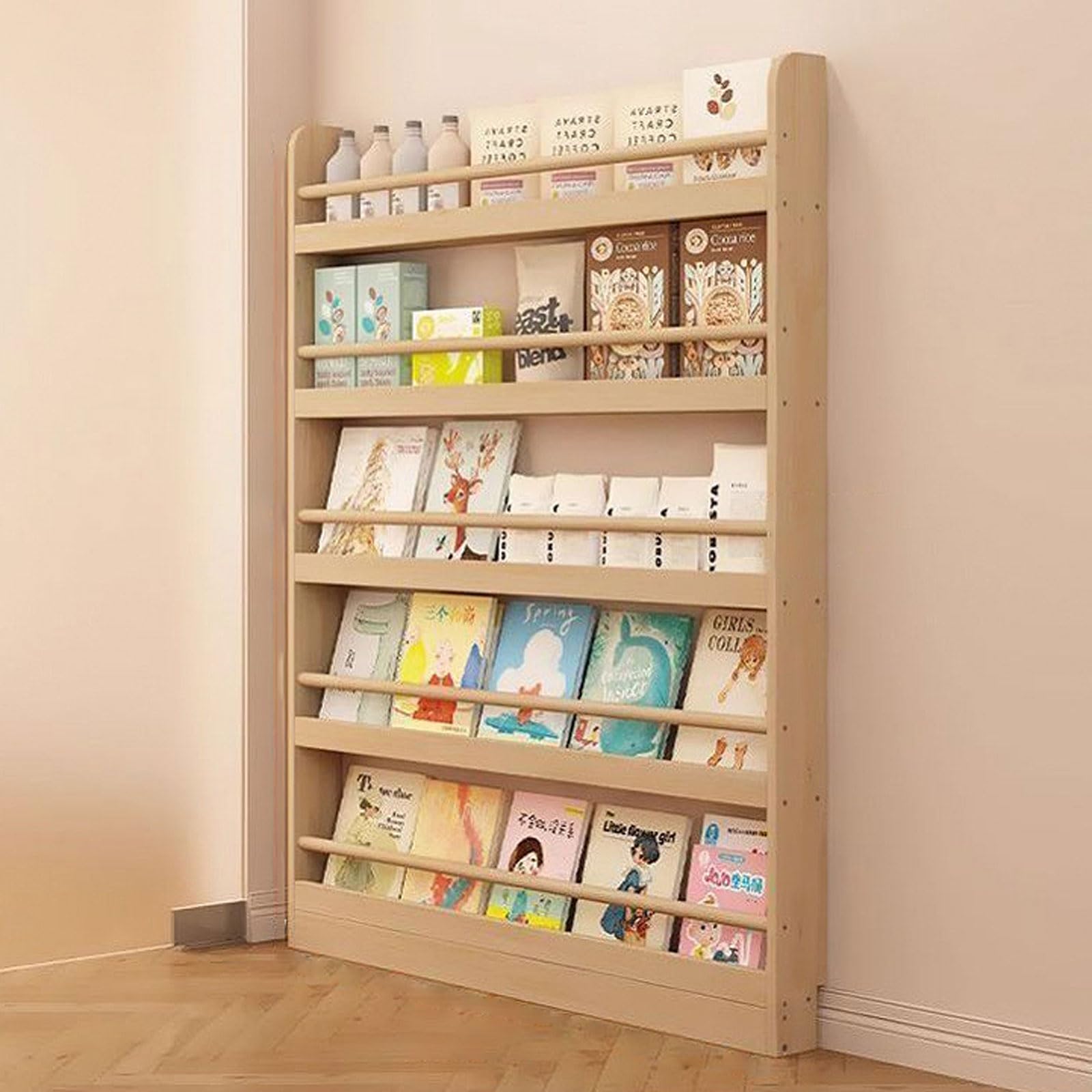 Onxyrbyte Wooden Behind Door Bookshelf,Behind The Door Open Storage Rack Shelf,Tall Narrow Book Shelf Behind Door,Thin Space Savers Standing Shelf,for Bedroom,Living Room And Nursery