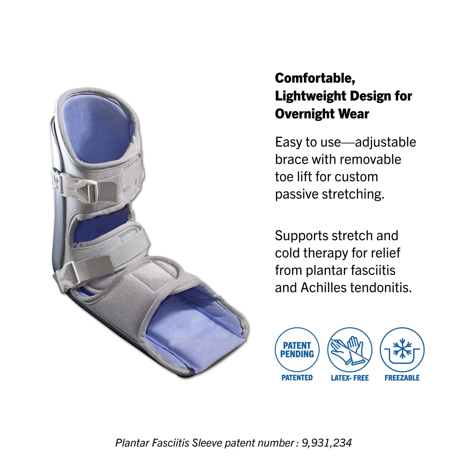 Nice Stretch 90 Patented Plantar Fasciitis Night Splint with Cold Therapy and Non-Skid Sole, Small/Medium