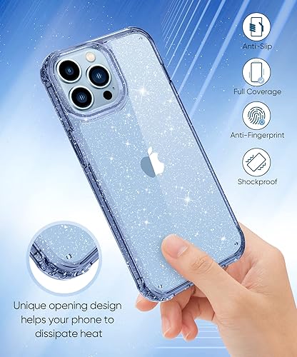 Miniatura 6 de MIODIK Funda para iPhone 13 Pro con protector de pantalla + protector de lente de cámara, cristal transparente con purpurina para mujeres y niñas,