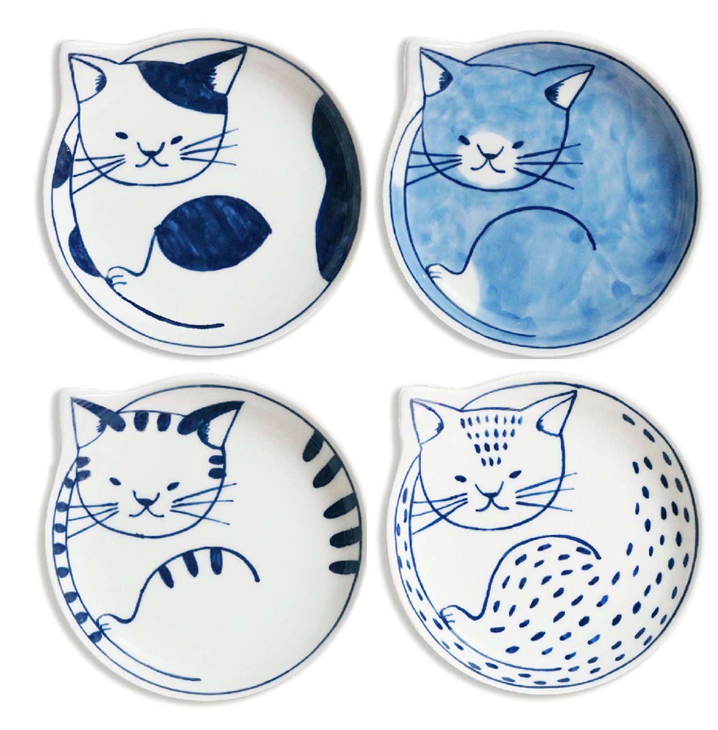 Hasami Ware Coneco Cat Plate Set of 4 Porcelain 4.7in Made in Japan