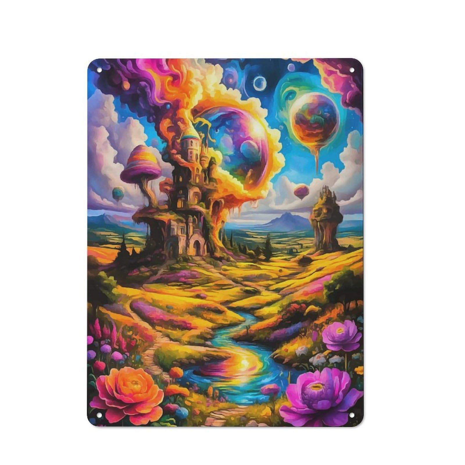 Junmoney Fantasy Landscape With Castle Tin Wall Plaque 40X30cm With For Bar Or Restaurant, Housewarming Wall Decor For People Furnishing Bar And Restaurant