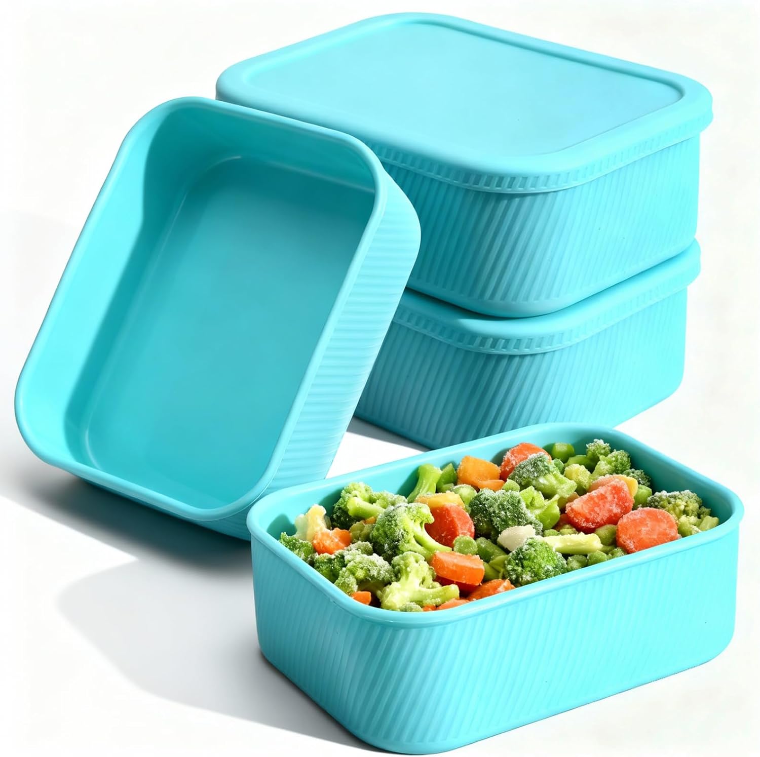 4 Pcs 6 Cups Silicone Freezer Trays with Lid Reusable Soup cubes Soup Containers Freezer Molds, Microwave Oven Dishwasher Safe, Leakproof Stackable BPA Free Food Storage, Lake Blue