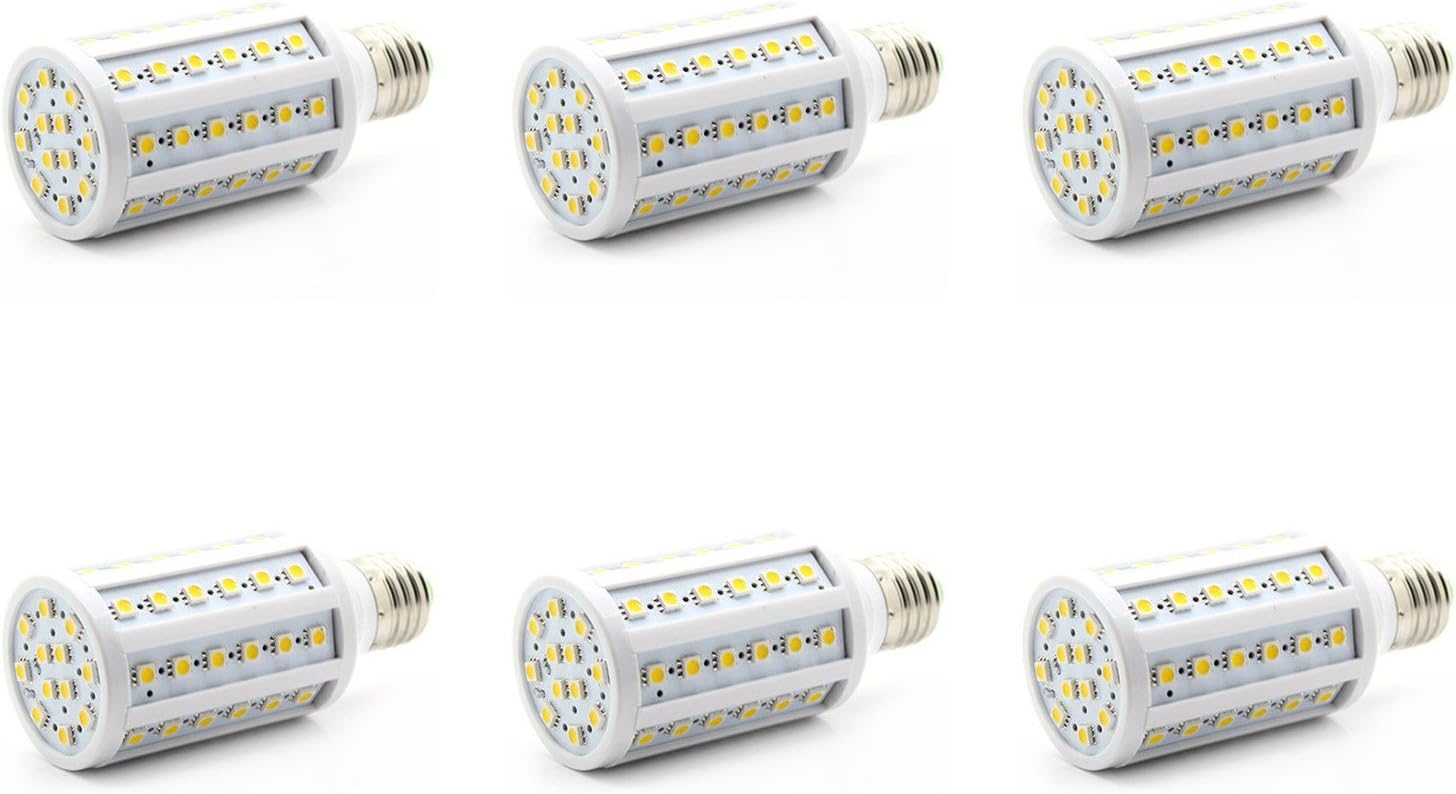 12Vmonster 6 Pack- DC 12V-24V 15W 60x 5050 Cool White LED Light Bulb E27 Base Lamp Off Grid RV Battery Lighting