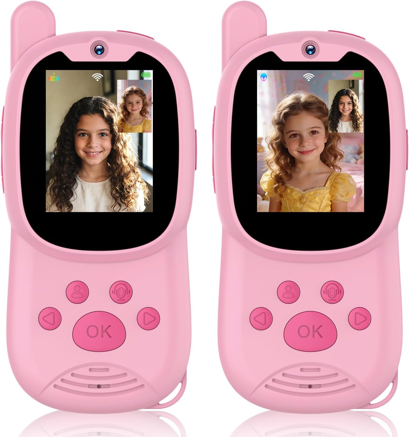 Video Walkie Talkies for Kids, Handheld 2 Pack Rechargeable Video Intercom Kids Walkies Talkies, Indoor Outdoor Toys for Family Games, Outside, Camping, Hiking for Boys Girls Ages 3-12 (Pink+Pink)