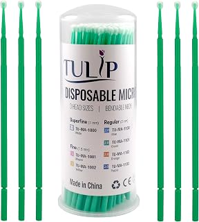 Tulip 400 Regular Micro Applicator Brushes - 2.0 mm Disposable Dental Microbrushes with Bendable Tip - Microswabs for Eyelash Extensions - Microbrush Applicator Sticks with Cotton Tip (Green)