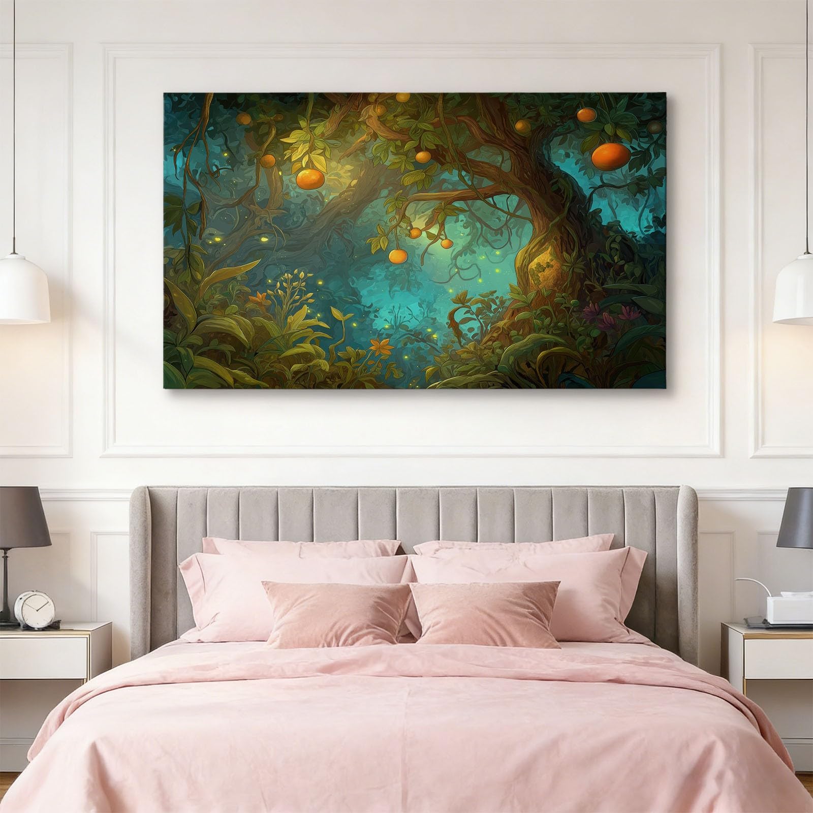 Stampa artistica da parete su tela con alberi e piante di foresta, stampe artistiche su tela per soggiorno, camera da letto, ufficio, immagini scure impermeabili per bagno, 99 x 50 cm, senza cornice