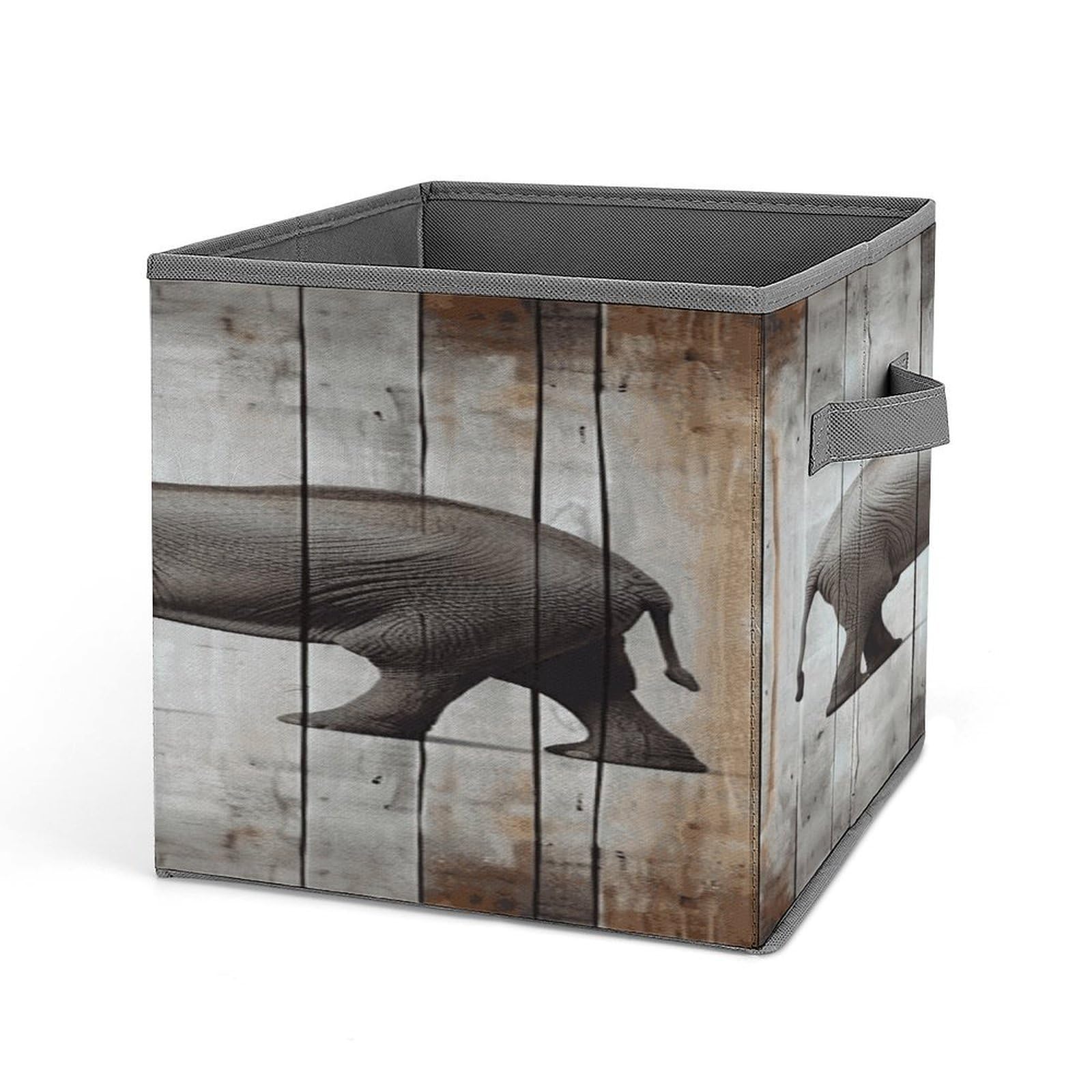Fodpand Style Elephant On Wood Storage Cubes Foldable Decorative Fabric, Storage Bins Baskets With Handles, Closet Organizers And Storage For Home, Office,Closet, Clothes