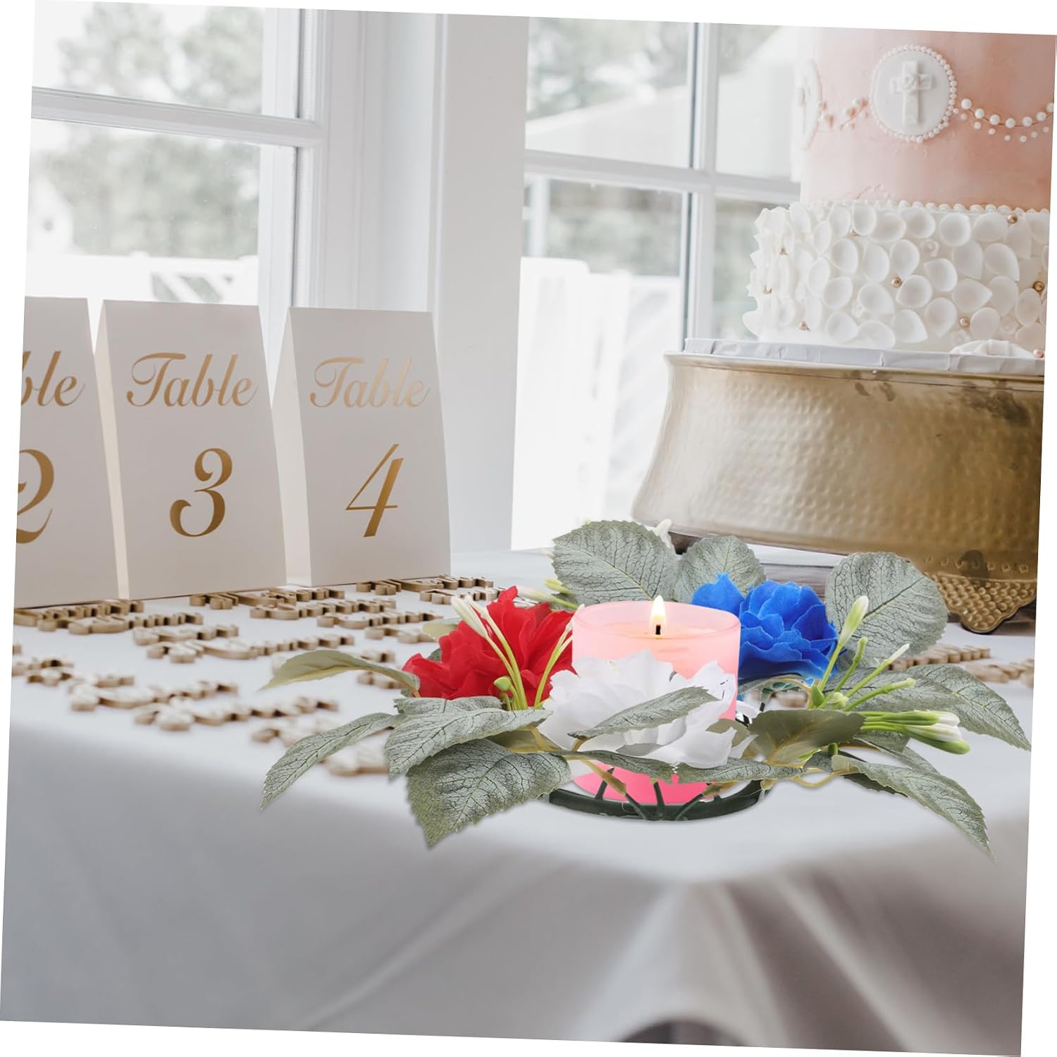 Butterfly Flower Candle Ring Holder Patriotic Wreath for July Eucalyptus Leaf Decor Wedding Party Supplies
