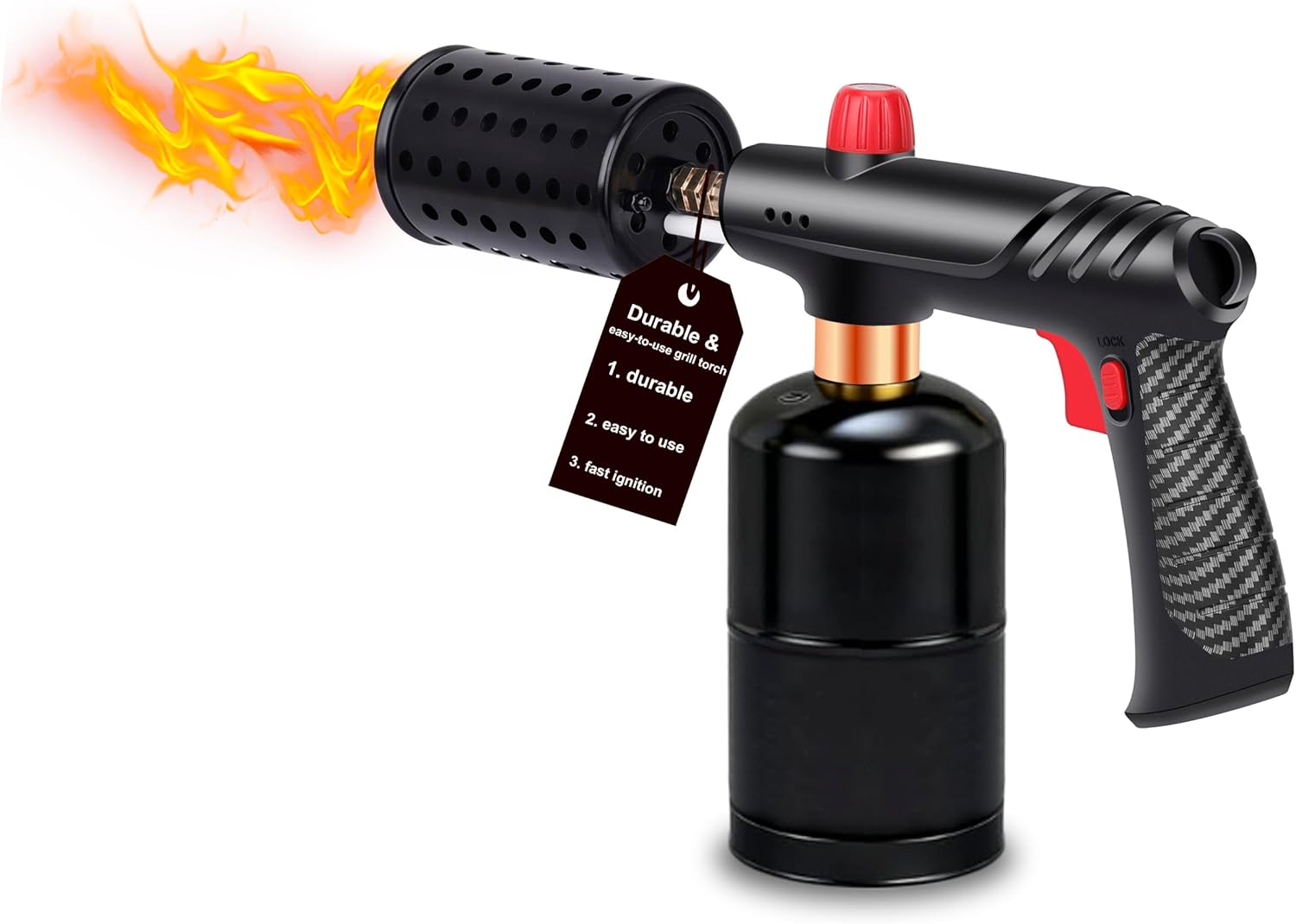 Seiyeje Powerful Propane Torch Gun, 3272°F Flame Thrower with Adjustable Flame & Safety Lock, One-Touch Ignition Kitchen Torch for BBQ, Searing Steak & Camping (Tank Not Included)
