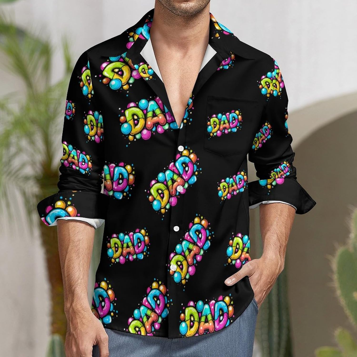 Dad Bubble Theme Novelty Men's Long Sleeve Shirts Casual Button Down Shirt Pullover Tops