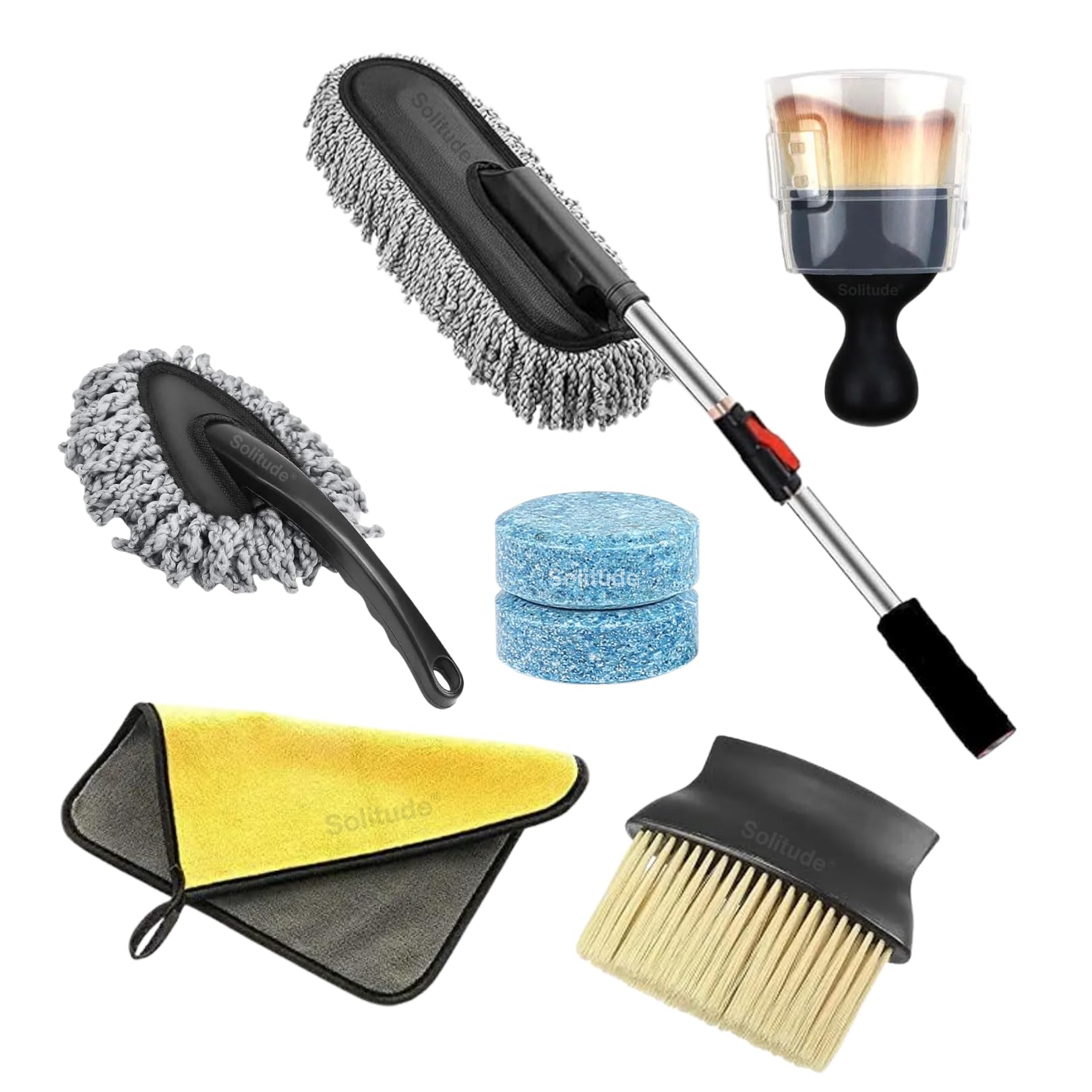 Solitude 7 PCS Microfiber Car Duster Kit | Interior & Exterior Car Cleaning Detailing Tool Scratch & Lint Free, Pollen Removing Duster for Car & Motorcycle (Multicolor)