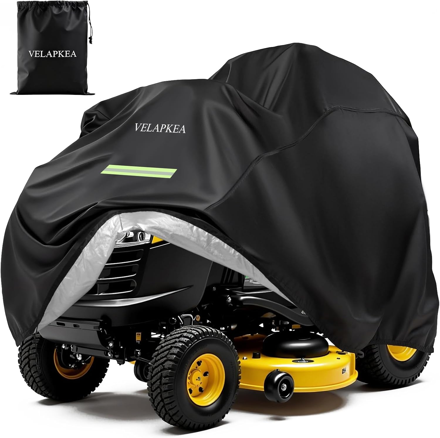 Riding Lawn Mower Cover, Tractor Cover Fits Decks Up to 54", Waterproof Heavy Duty 600D Polyester, All-Season Outdoor Protection, Double Drawstring Secure Fit, Includes Storage Bag, Black