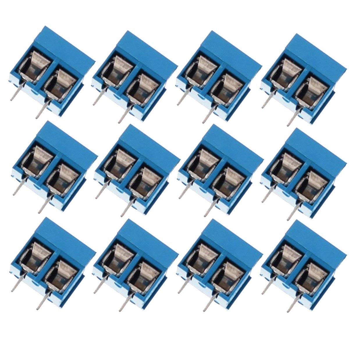 GTIWUNG 100 Piezas 5mm 2 Pines PCB Bloque de Terminal de Tornillo de Montaje, Conector de Bloque, Azul, 300V 10A