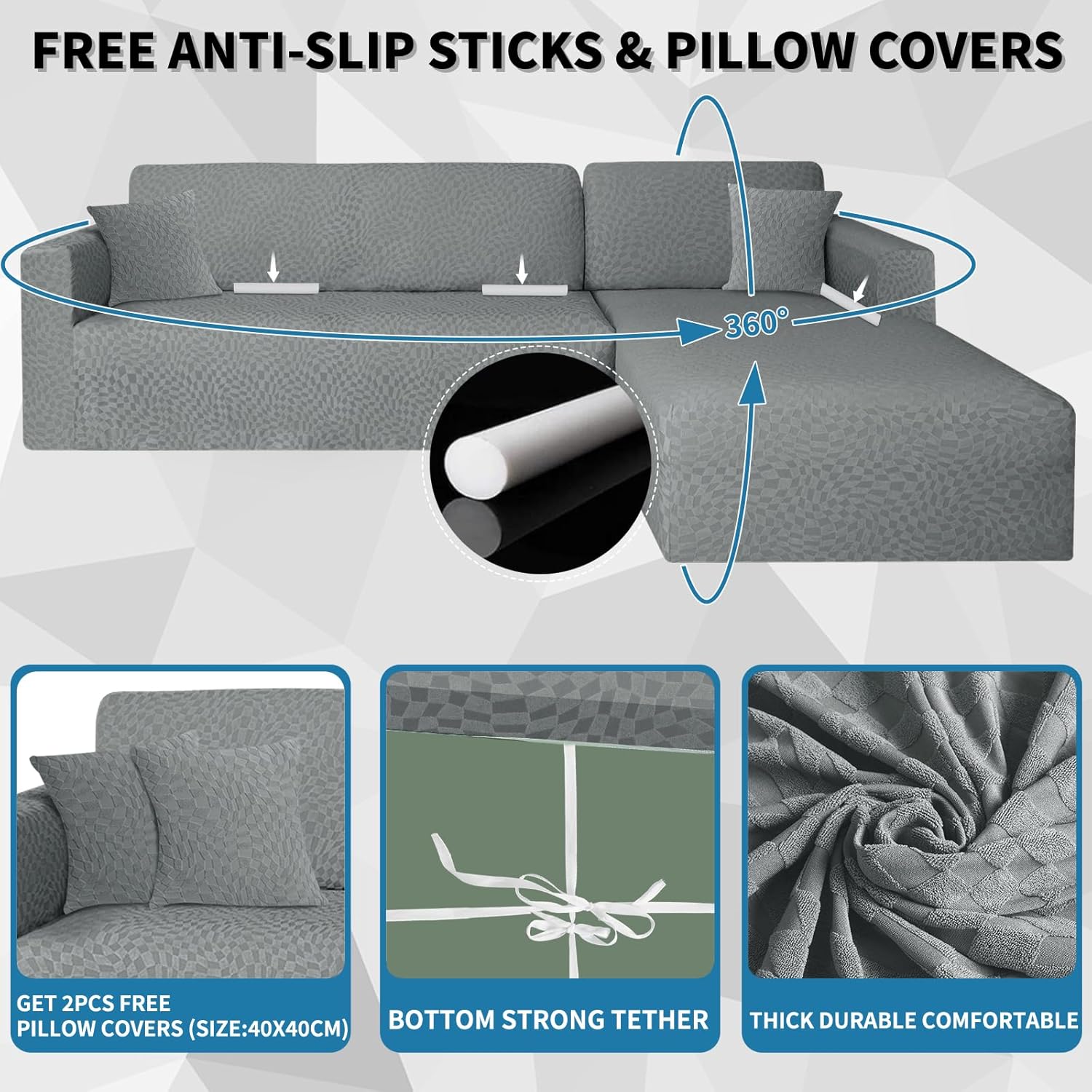 ZNSAYOTX 2026 Stretch Sectional Couch Covers Stylish Irregular Slipcovers with Elastic Bottom for L Shape Sectional Sofa, 2 Pcs Pet Friendly Protector (3 Seat Sofa + 3 Seat Chaise, Light Grey)