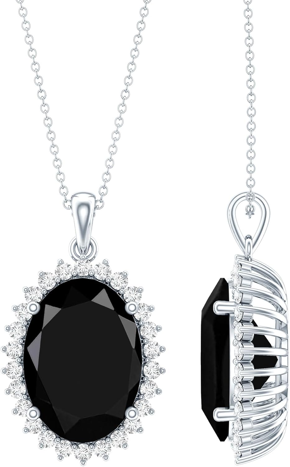 Certified 14 Carat Lab Grown Black Diamond Necklace With Silver Chain, Aaaa Quality, Black White Necklace - Gift For Her