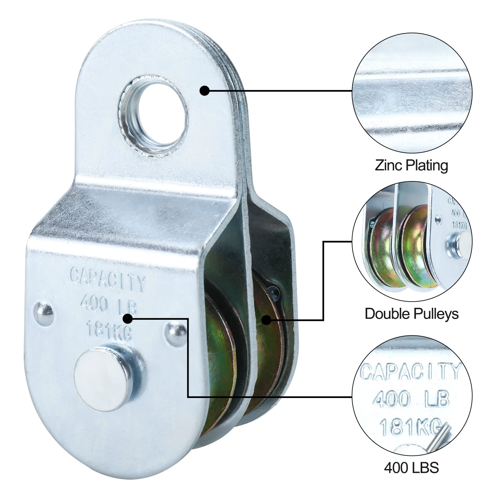 Double Pulleys - 400 LBS Load, Zinc Plated -6 Double Pulleys - 400 LBS Load, Zinc Plated -6