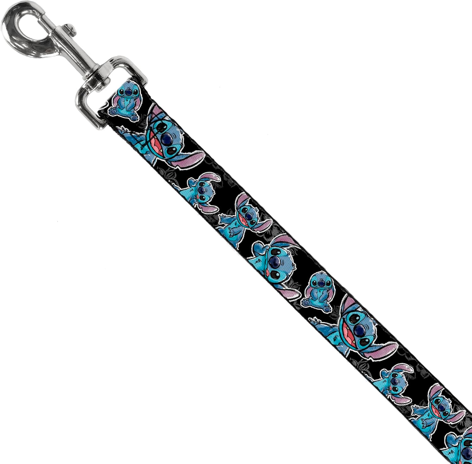 Buckle-Down Pet Leash - Stitch Poses/Hibiscus Sketch Black/Gray/Blue - 6 Feet Long - 1" Wide