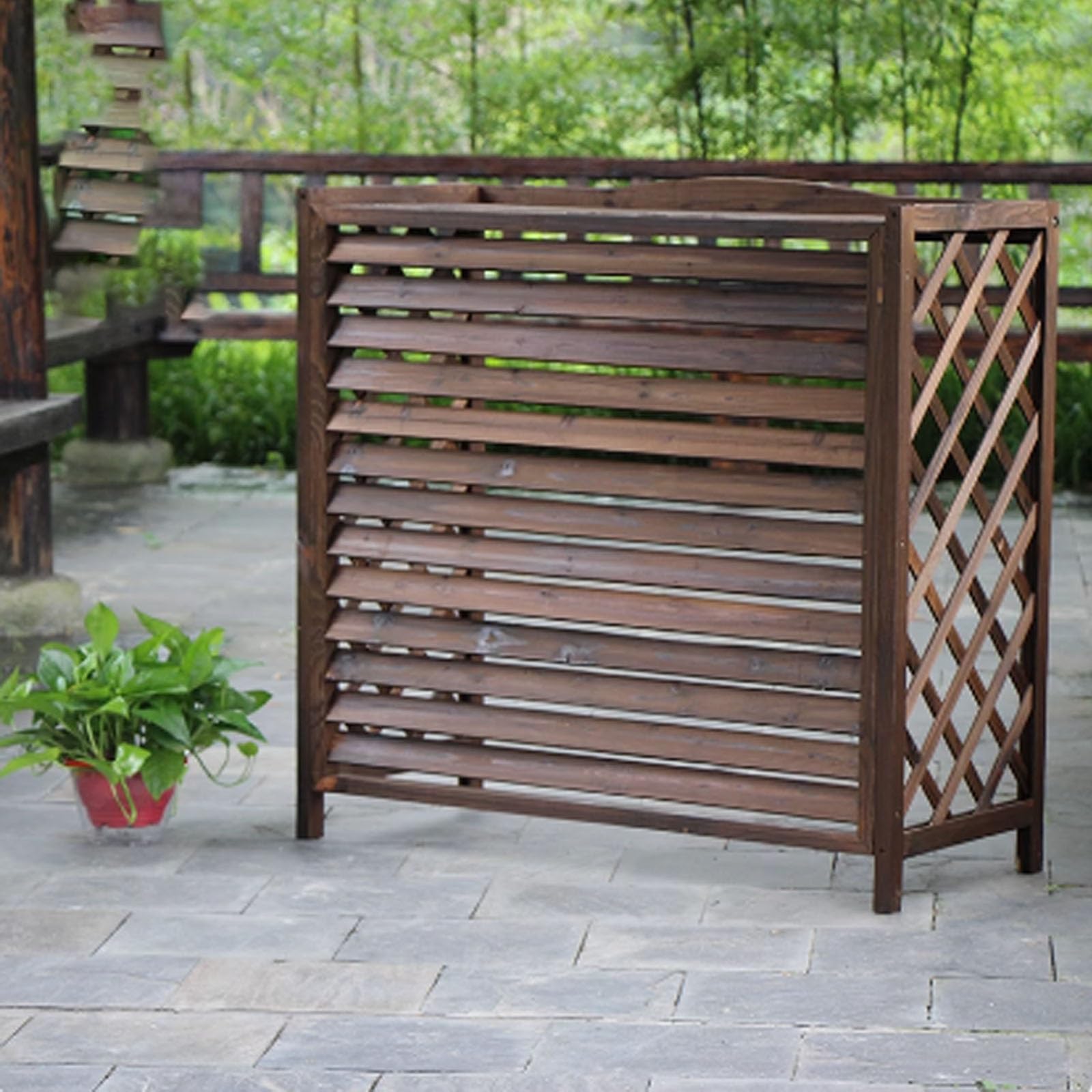 Pokrowiec na klimatyzator zewnętrzny, drewniana osłona klimatyzatora ogrodowego, odporna na warunki atmosferyczne, obudowa AC (105 x 47 x 80 cm) - stylowa ochrona na patio