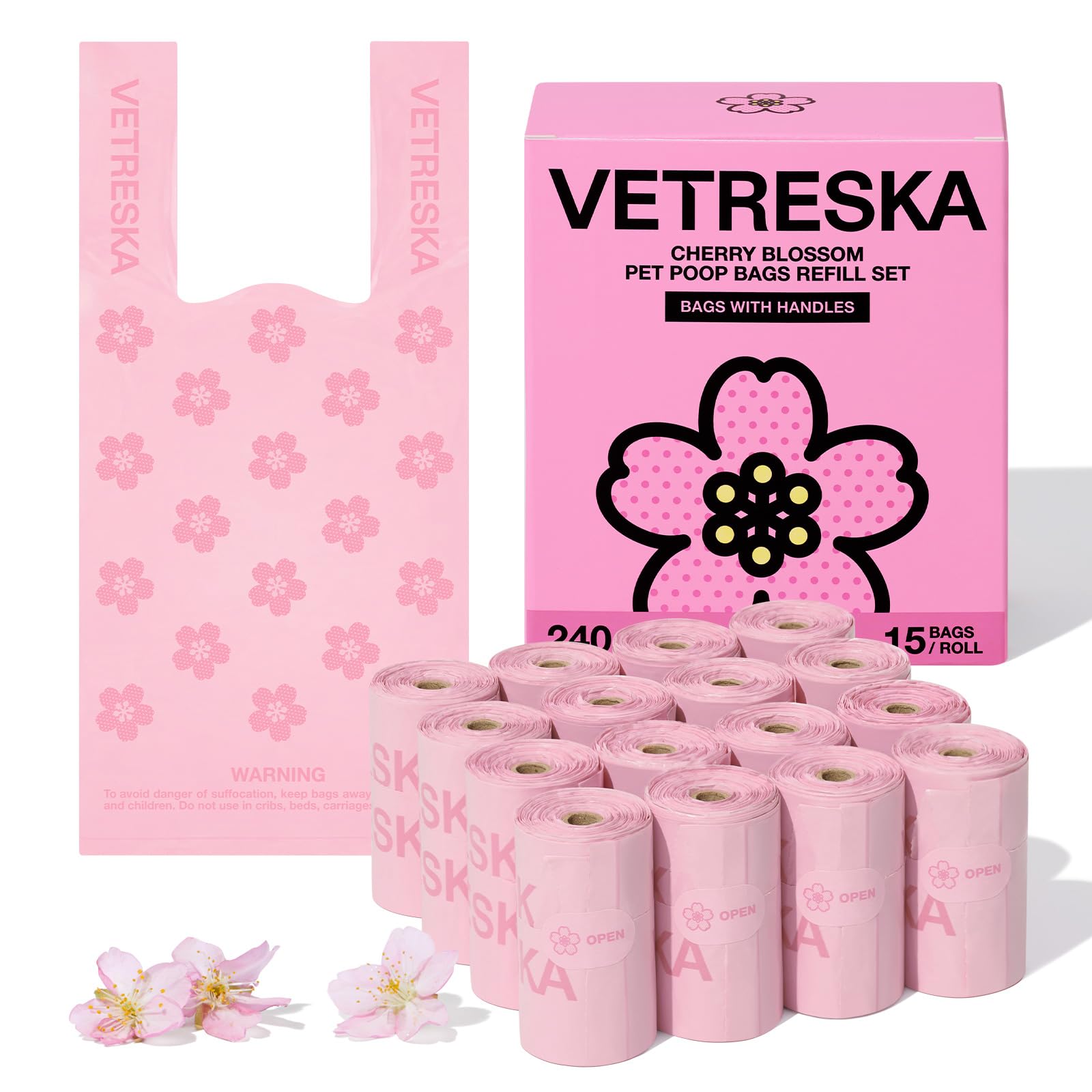 VETRESKA Dog Poo Bags with Handles, 240 Count Leak Proof Dog Waste Bags