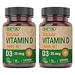DEVA Vegan Vitamin D3 Supplement - Once-Per-Day Tablet with 1000 IU - Cholecalciferol - Lichen Plant Derived - 90 Small Tablets, 2-Pack