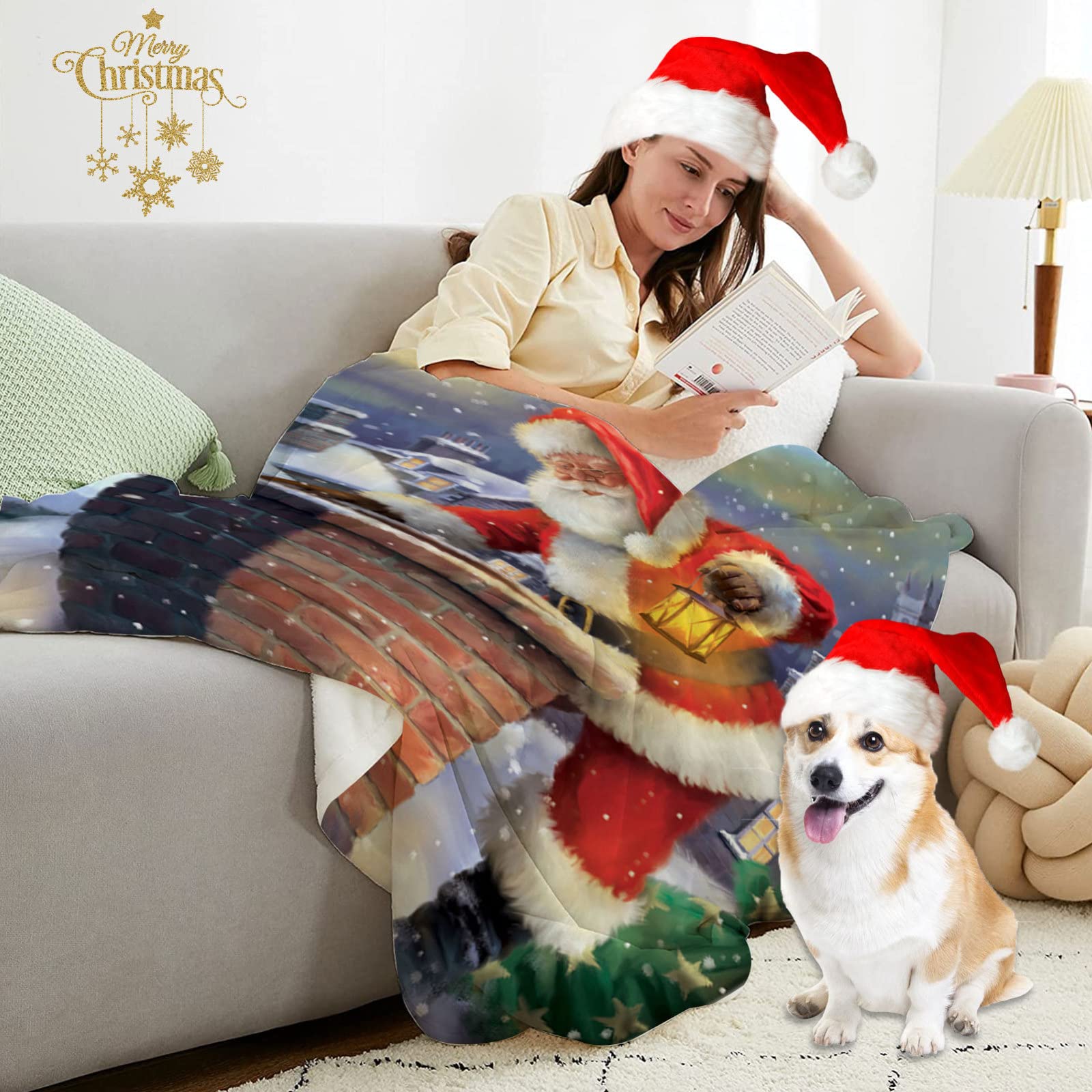 RDJSHOP Manta Navidad Feliz Navidad, Manta Navideña de Franela Santa Manta Mullida Ultra Suave y Acogedora para la Decoración del Hogar, Vacaciones de Invierno,Style5-150x220cm