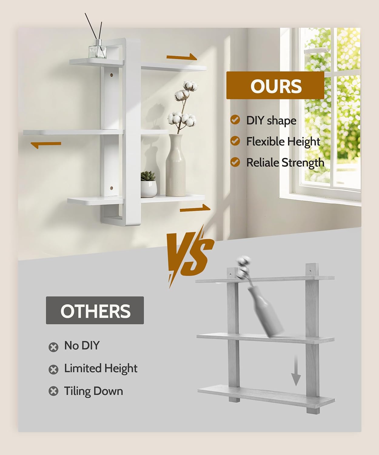 SUMGAR White Floating Shelves for Wall Mounted Shelving Unit All Pine Wood 3 Tier Large Shelf for Bedroom Living Room Office Bathroom Home Decoration Storage Plant Photo Display Modern 20in