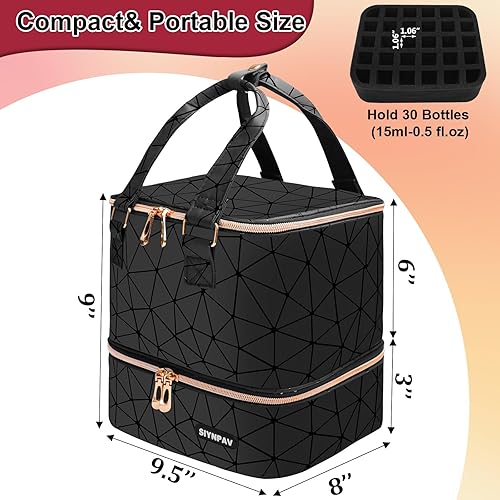 Miniatura 9 de Bolsa organizadora de esmalte de uñas con capacidad para 40 botellas (0.5 fl oz0.5 onzas) y lámpara de uñas, kit de uñas de piel sintética, estuche