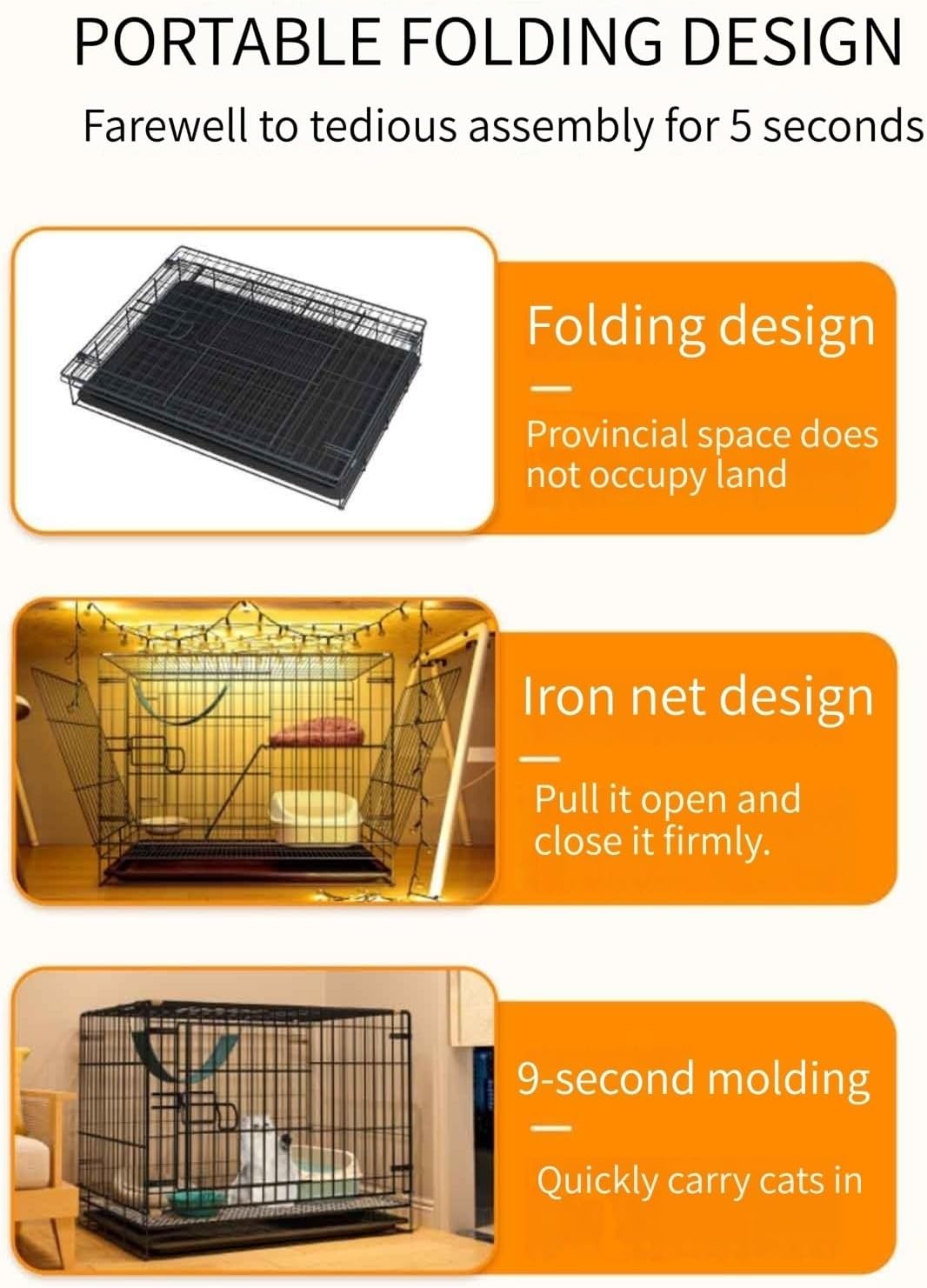 Pet Playpen with Waterproof Base, Cat Crate for Small Animals, Cat Cages Indoor Large with Litter Tray Rabbit Playpen Encrypted Metal Material, Convenient and Easy to Clean (A 83 * 58 * 69Cm)