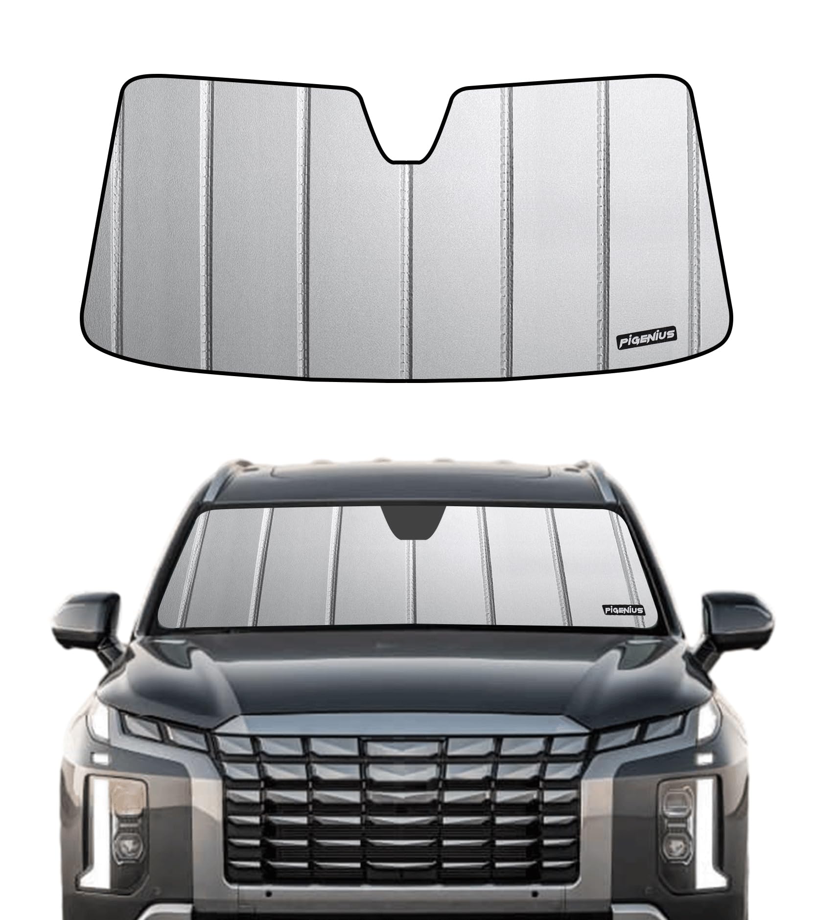 Pigenius Windshield Sunshade for Hyundai Palisade 2020-2025, Premium Grey Leather Finish