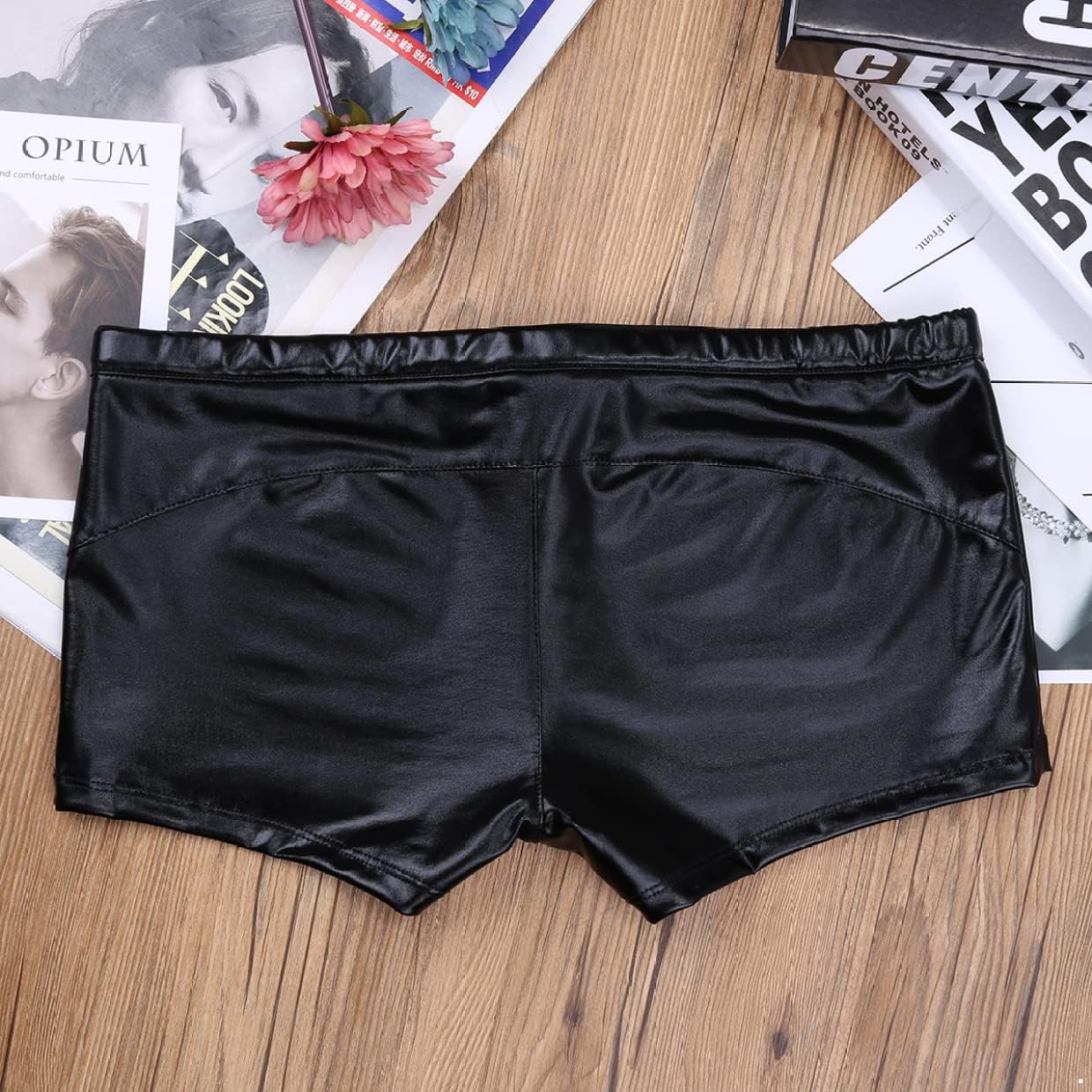 JanJean Mens Wet Look Patent Leather Drawstring Boxer Shorts Trunks Swimwear Lingerie Underwear