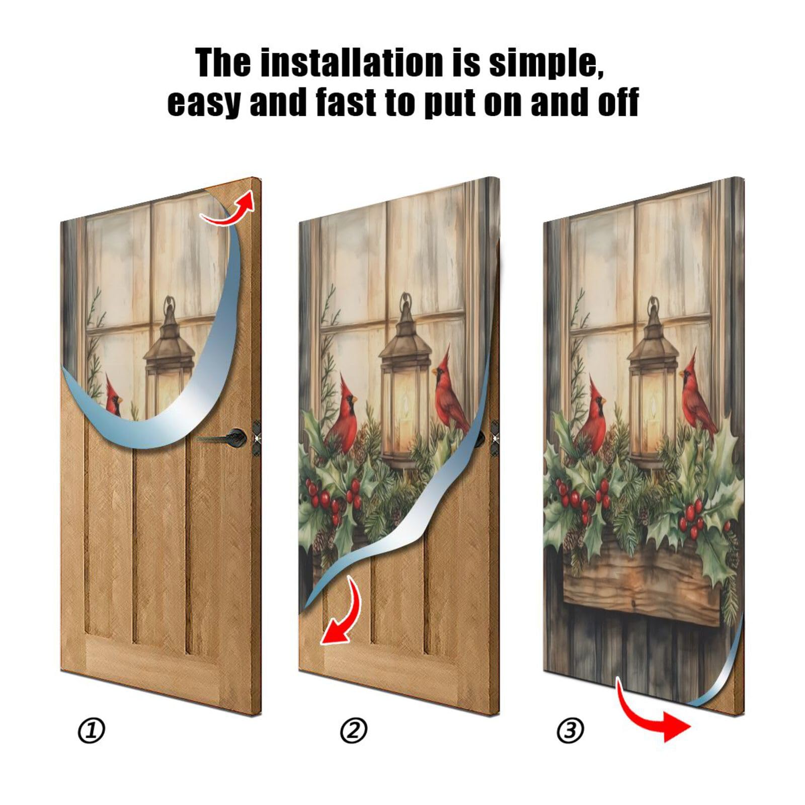 J JOYSAY Christmas Birds Mistletoe Door Decorations Door Cover Christmas Decorations Large Fabric Xmas Front Door Cover Decoration for Home Classroom Door,36x98 in