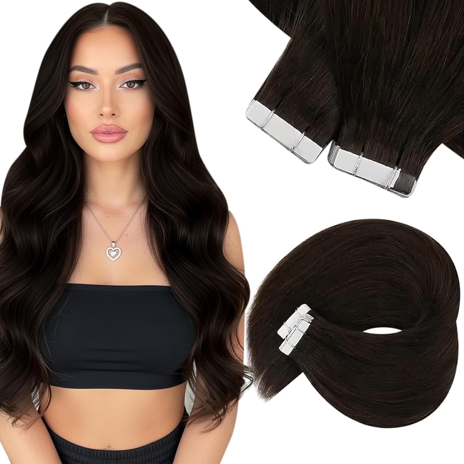 Sunny Hair Tape in Hair Extensions Real Human Hair Invisible Remy Hair Extensions Tape ins for Women Darker Brown 22 inch 20Pcs 50G