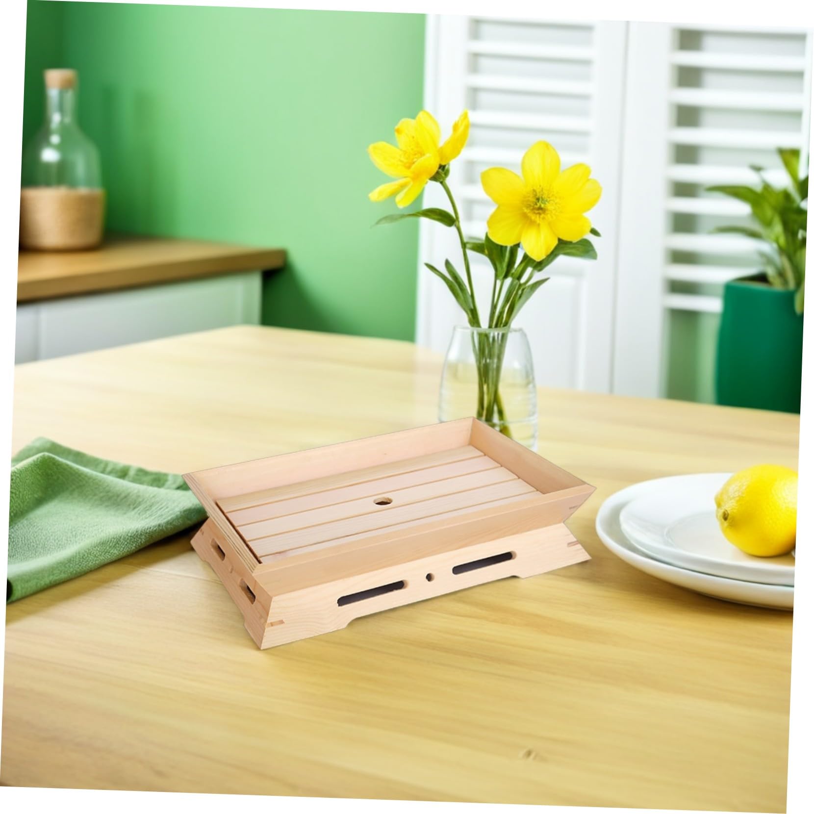 SHINEOFI Plato Japonés para Sashimi de Madera Rectangular 2 Piezas | Color Beige, Apilable Limpieza Fácil, para Aperitivos en Restaurante Casa