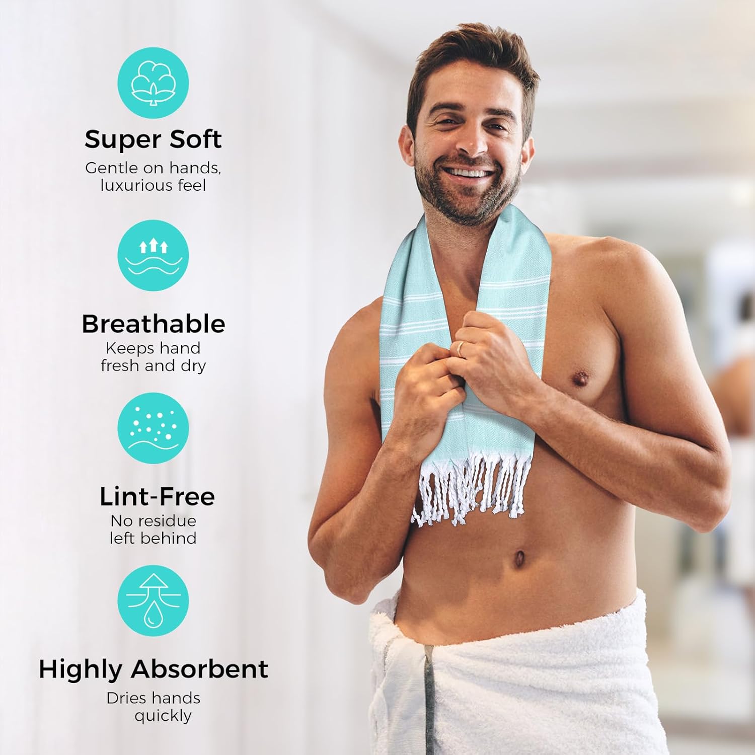 cabanana Hand Towels for Bathroom - 2-Pack,20x30 Inch-100% Cotton,Turkish Bathroom Hand Towels,Super Absorbent & Quick-Dry Soft for Bath, Kitchen, Spa, Face, Hair, Dishcloth (Aqua) - Image 2