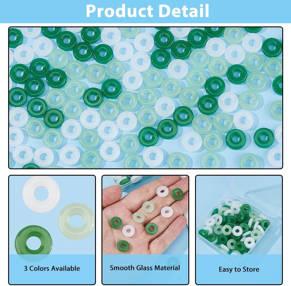 90Pcs 3 Colors Green Glass Donut Beads 12.5mm Large Hole Glass Beads Flat Round Loose Spacer Bead for Necklace Earrings Jewelry Making DIY Crafts Supplies - Image 4
