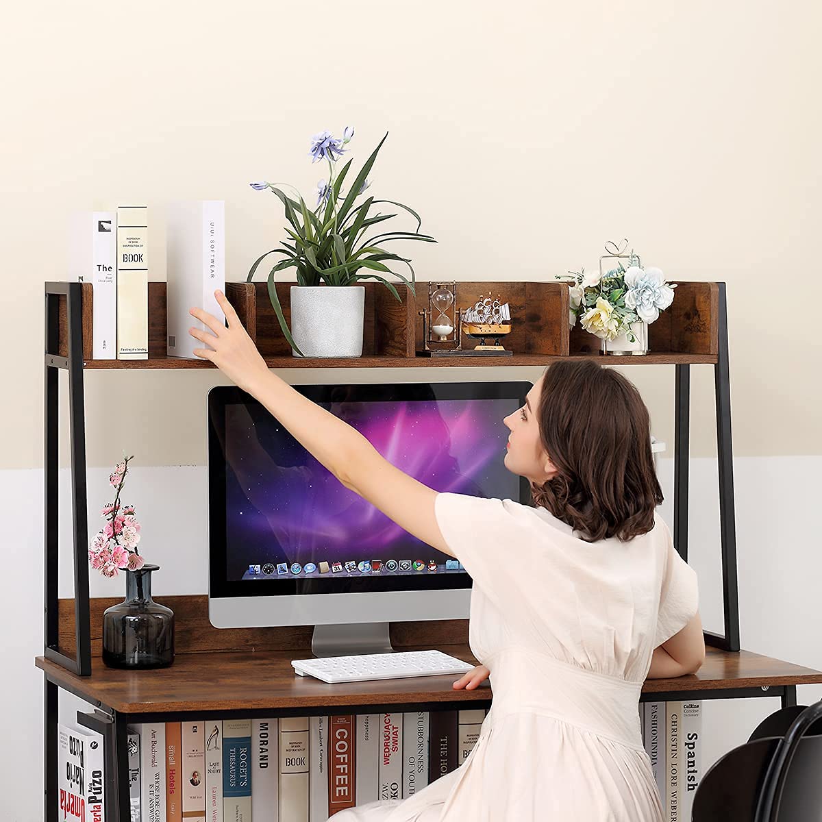 Buy LEMONDA Computer Desk with Hutch and Bookshelf, Home Office Desk