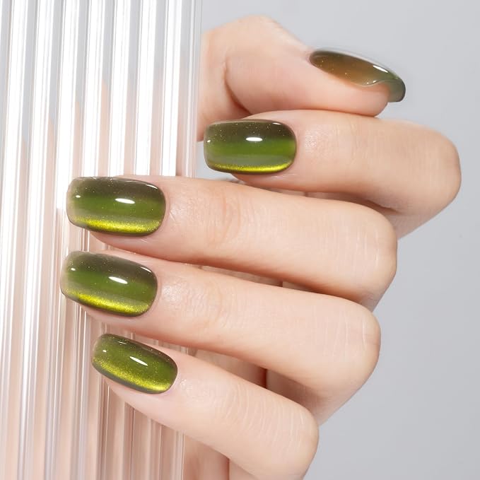MAYCHAO 15ML Aurora Green Cat Eye Gel Nail Polish 1Pc Velvet Green Holographic Magnetic Gel Polish Soak Off UV LED Nail Polish Nail Art Starter Manicure Salon for Women Girls DIY at Home miniatura 3