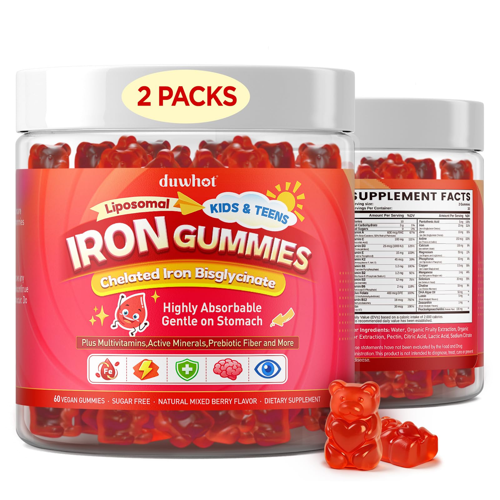 duwhot Iron Supplement Gummies Kids Teens, Iron Bisglycinate with Vitamin C — Amazon image 9