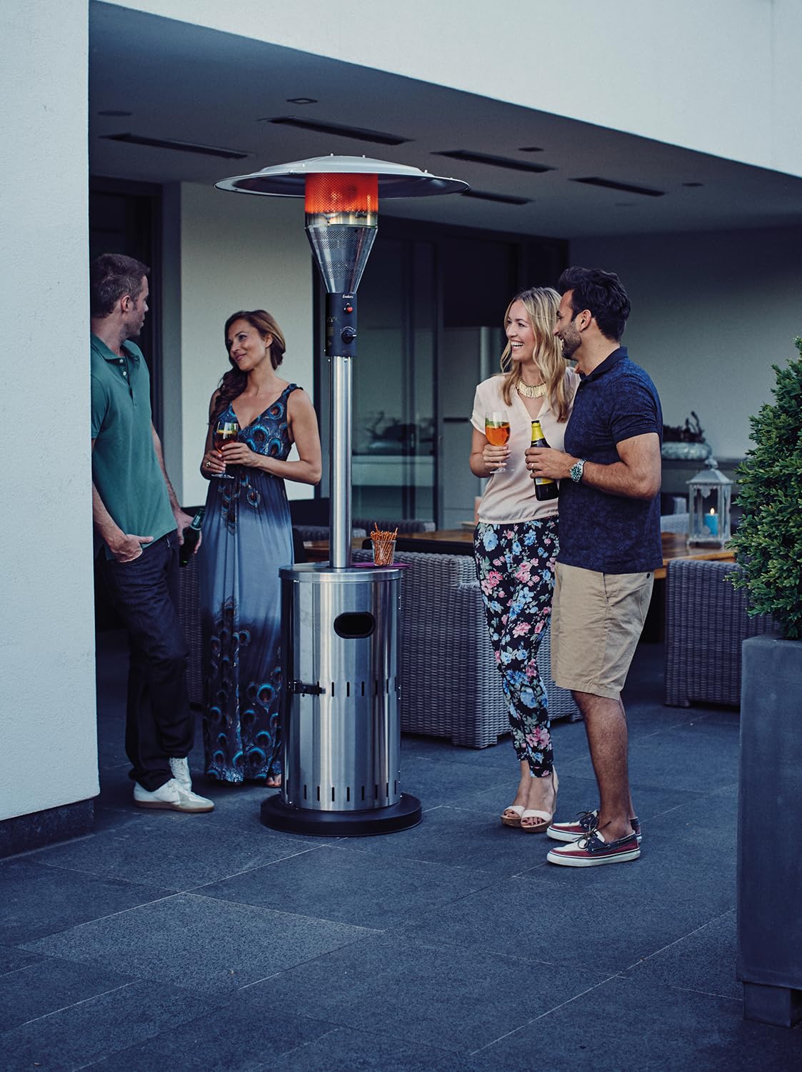 Enders® Terrassenheizer Gas SOLID Edelstahl, Gas-Heizstrahler 5800, Heizpilz mit stufenloser Regulierung, Turbo-Brenner, höhenverstellbar, Transporträder, Umkippsicherung