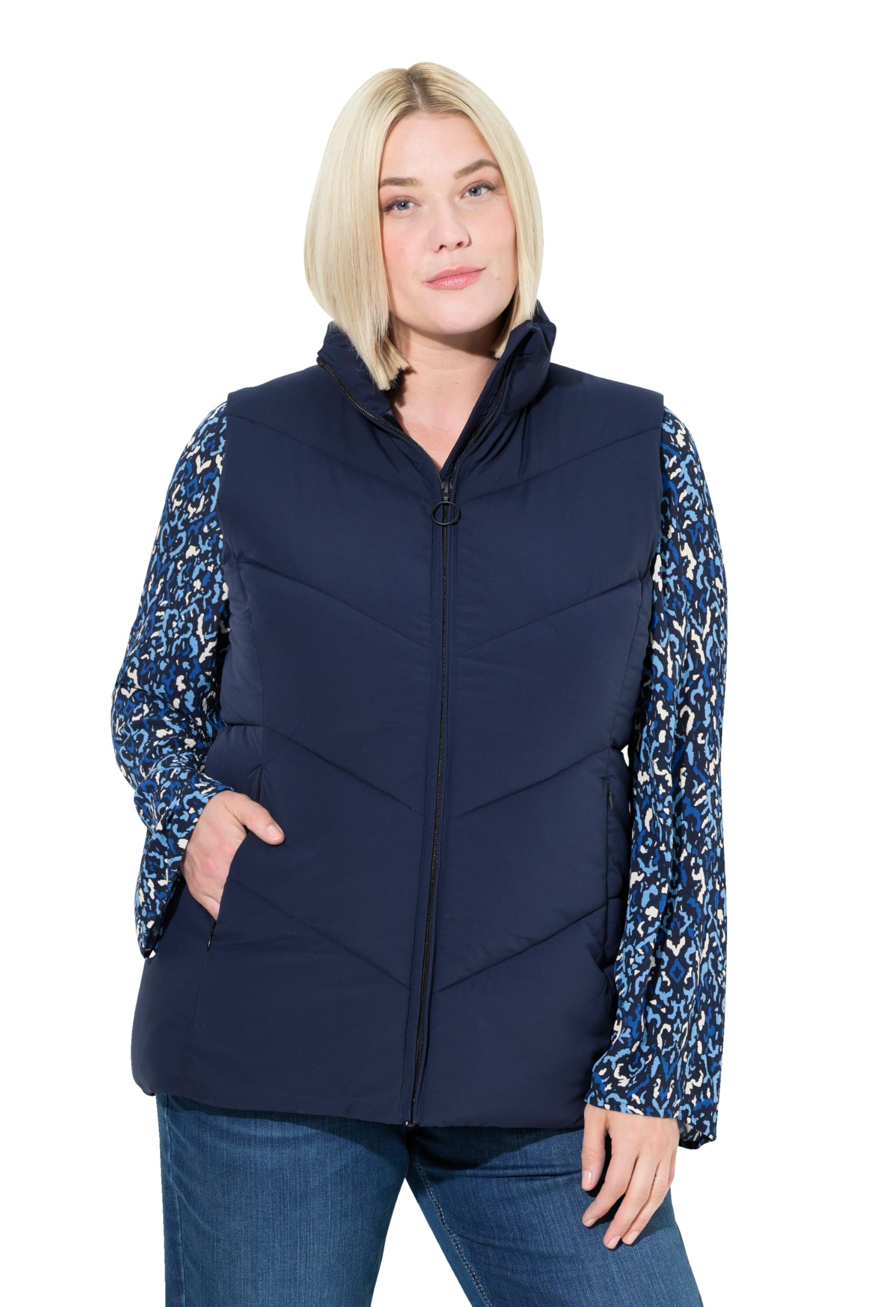 Ulla Popken Damen große Größen Übergrößen Plus Size Steppweste, Stehkragen, Zipptaschen, ärmellos 833141