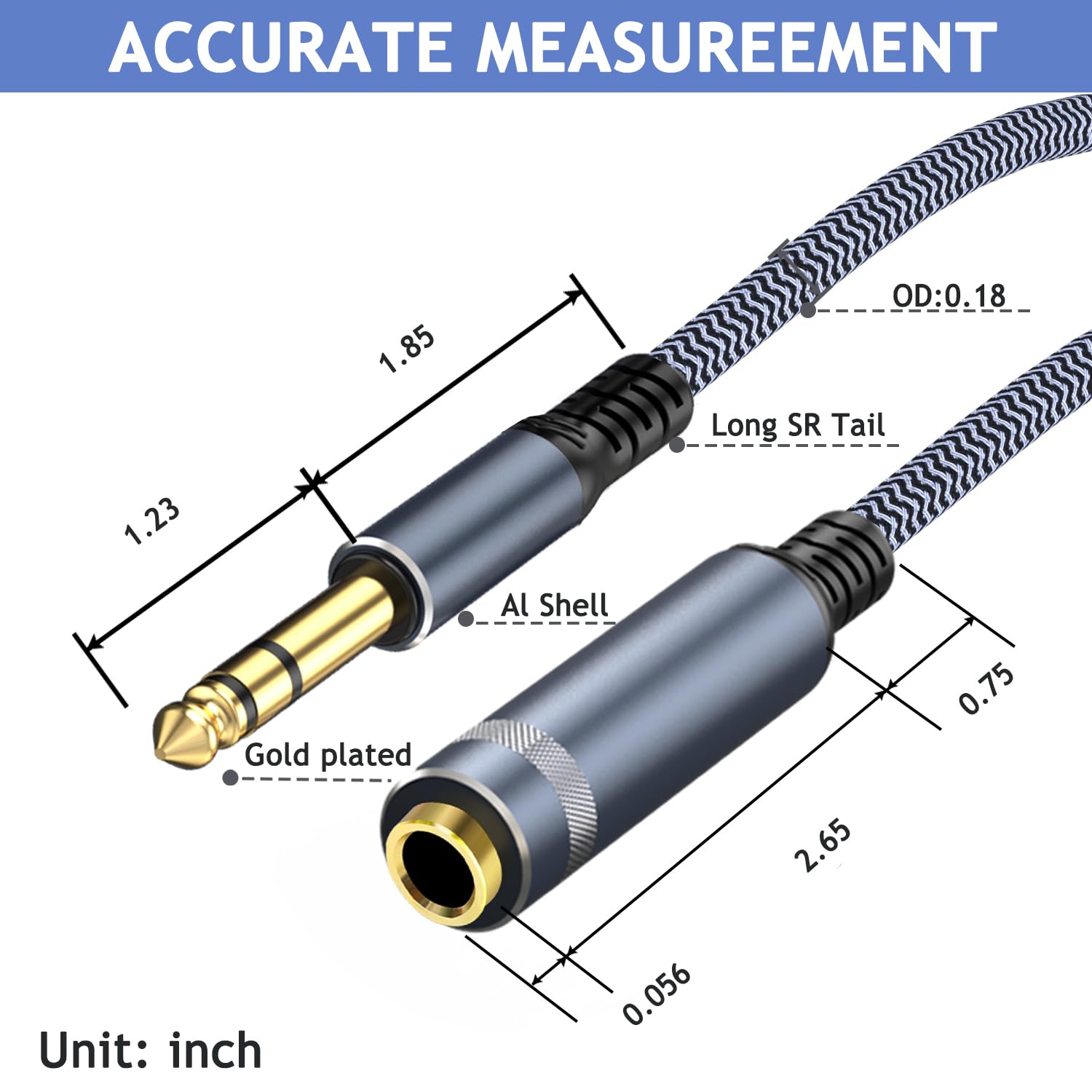Stereo-Verlängerungskabel für Kopfhörer, 6,35 mm (1/4 Zoll), Stecker auf Buchse, 9 m