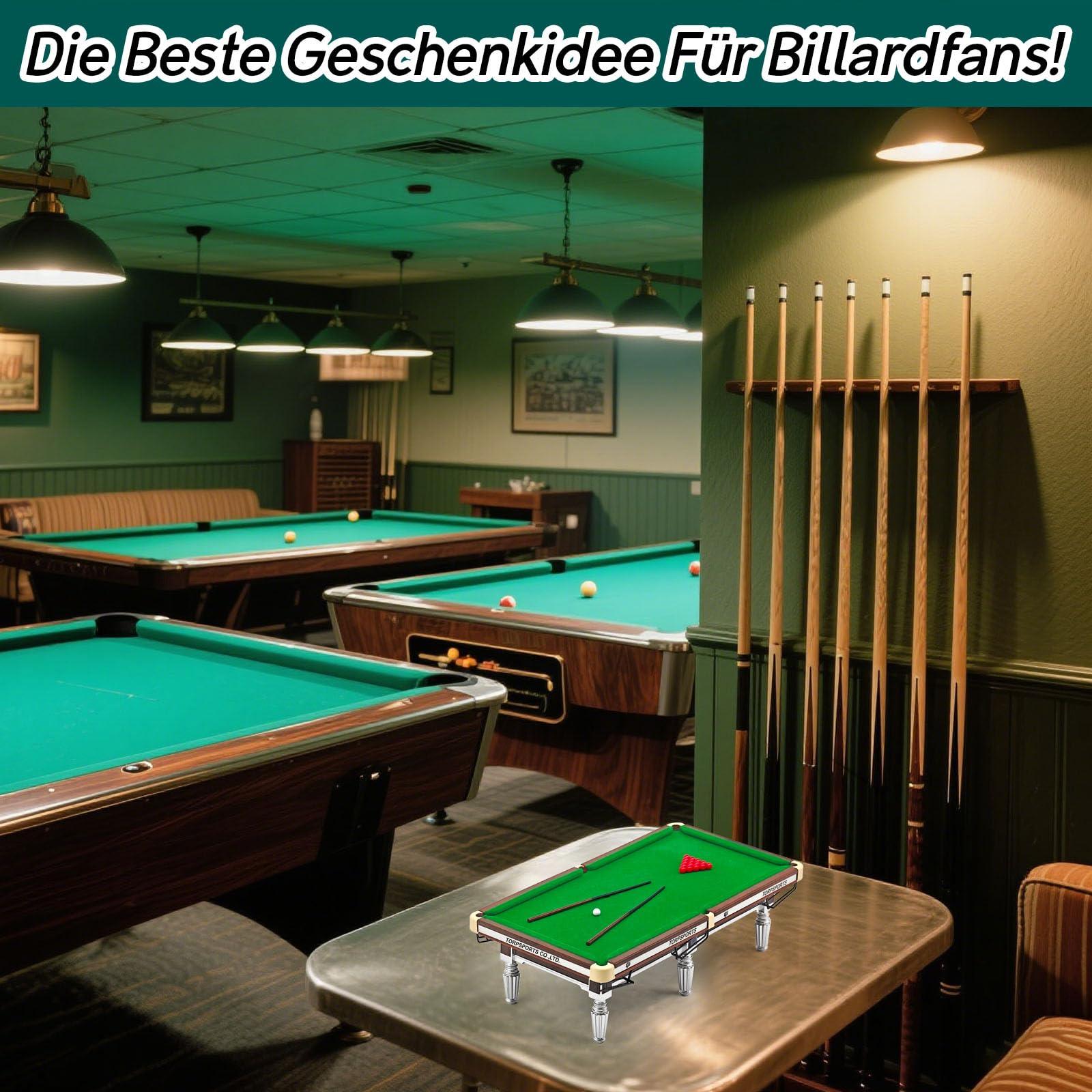 Billardtisch, Mini Billiard Tisch mit 16 BäLlen, 2 Billardqueues, Mini Pool Billardtisch Maße 20 x 11 x 6 cm, Mini-Billardtisch Dekore für Billardzimmer, Familie, Party